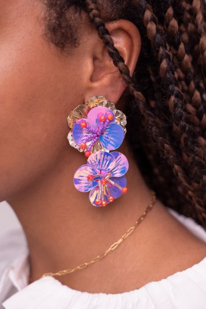 Insel-Ohrringe mit zwei lila Blüten