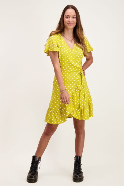 Robe portefeuille jaune à pois