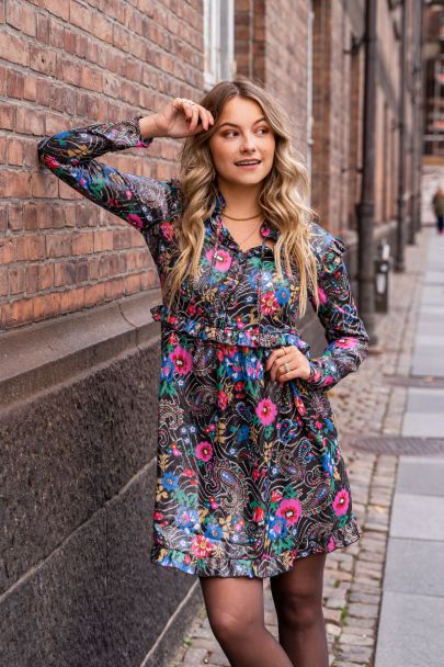 Floral print dress with sheen 