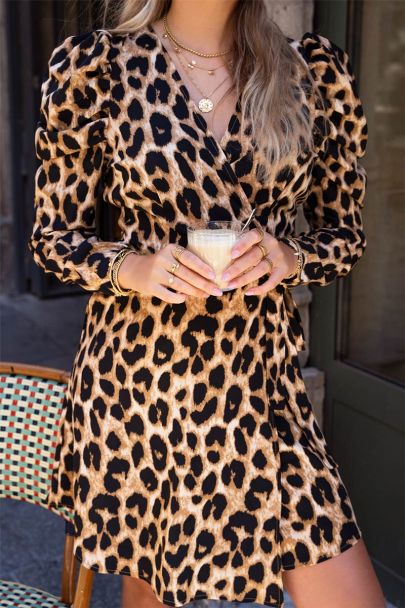 Robe marron à imprimé léopard