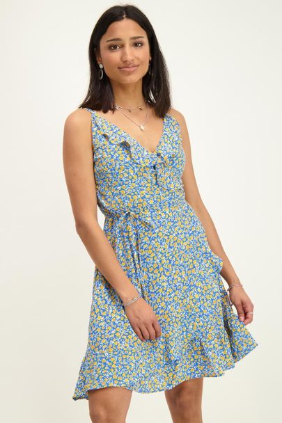 Blaues Kleid mit Wickel-Design und Print