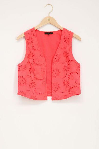 Koraal gilet met bloemen crochet