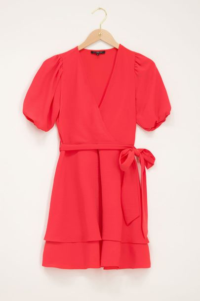 Coral layered puff sleeve dress