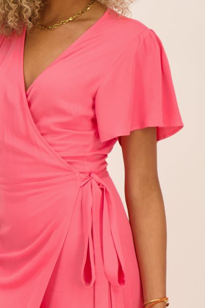 Coral midi wrap butterfly sleeved dress