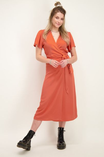 Orange midi wrap dress