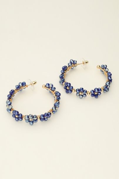 Large hoop earrings with blue flowers | My Jewellery