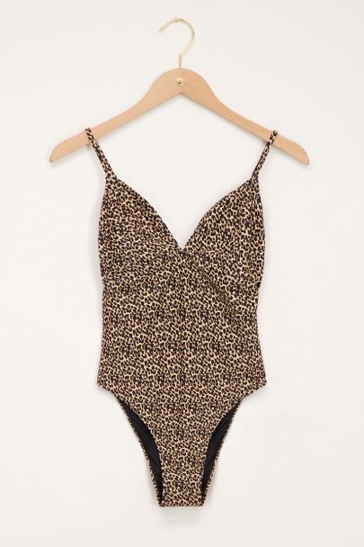 Leopardenmuster-Badeanzug mit gekreuzten Rückenbändern