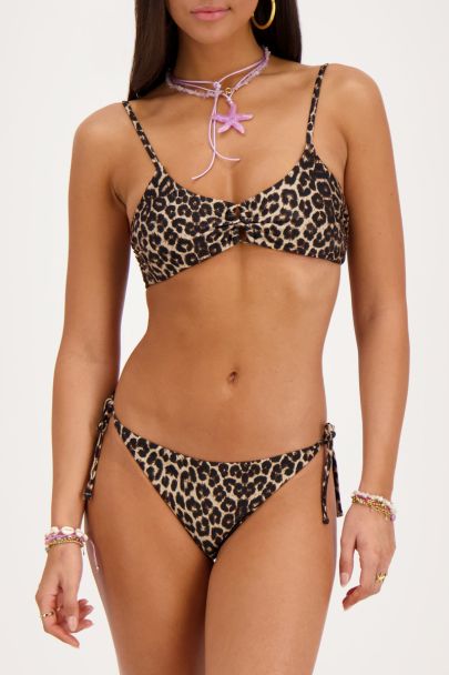 Panterprint bikini broekje met strikbandjes