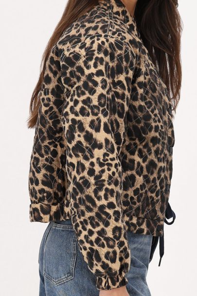 Panterprint bomber jas met stiksels