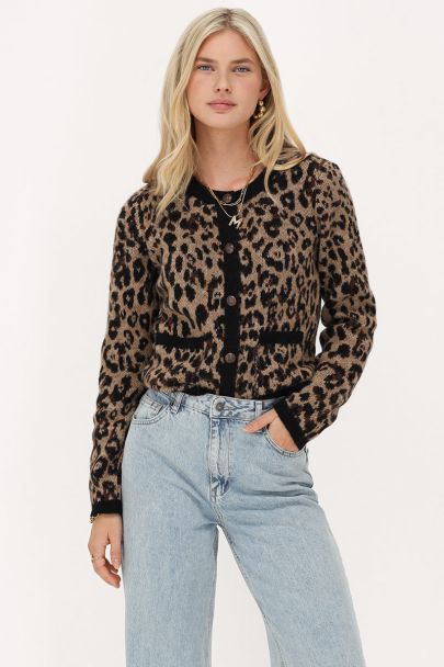 Cardigan imprim√© l√©opard avec boutons couleur dorées