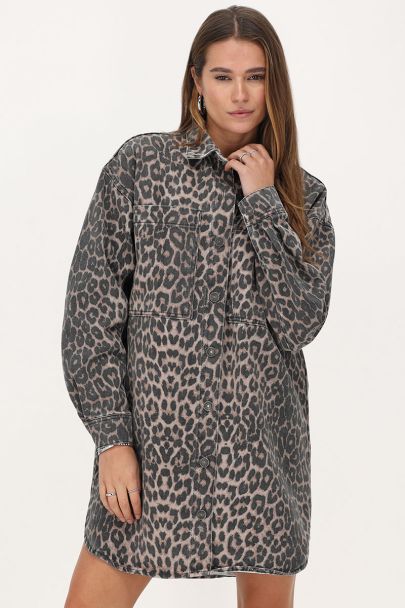 Panterprint denim blouse jurk
