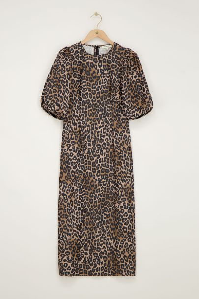 Leopard print maxi dress with puff sleeves