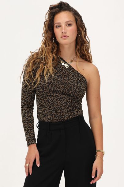 Leopard print one shoulder top with lurex