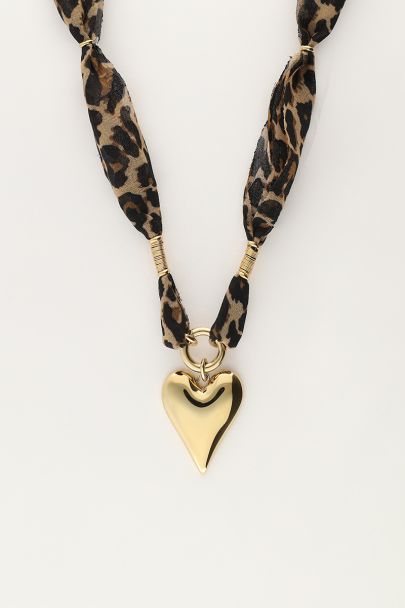 Panterprint cord ketting met statement hart