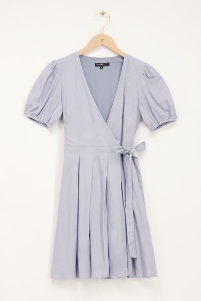 Light blue puff sleeved wrap dress