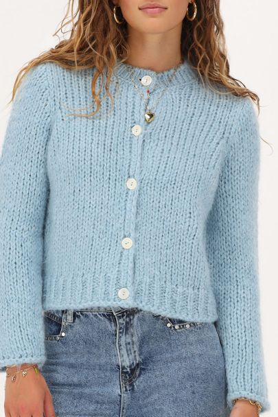 Light blue chunky knit cardigan with buttons