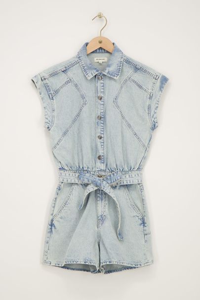 Light blue denim playsuit with belt