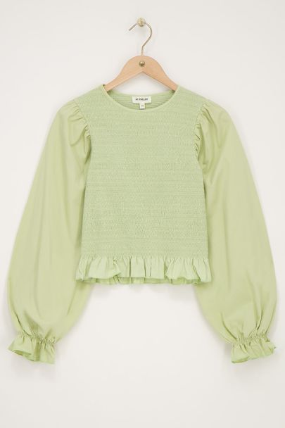 Lichtgroene smock top met ruffles