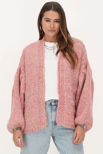 Light pink chunky knitted cardigan with lurex