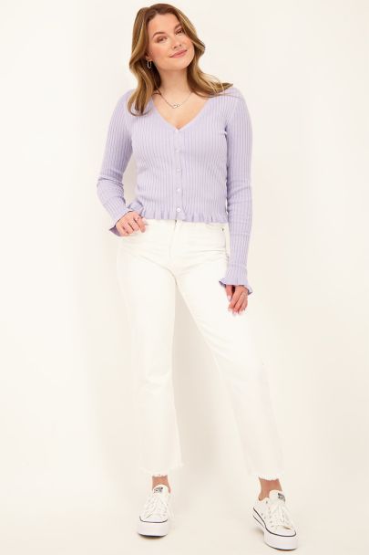 Lila vest met v-hals & ruffles 