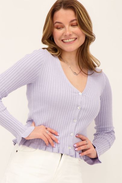 Lilac V-neck cardigan with ruffles 