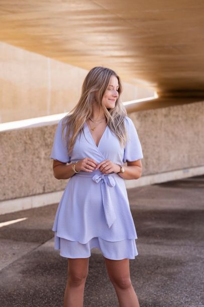 Lilac layered puff sleeved dress