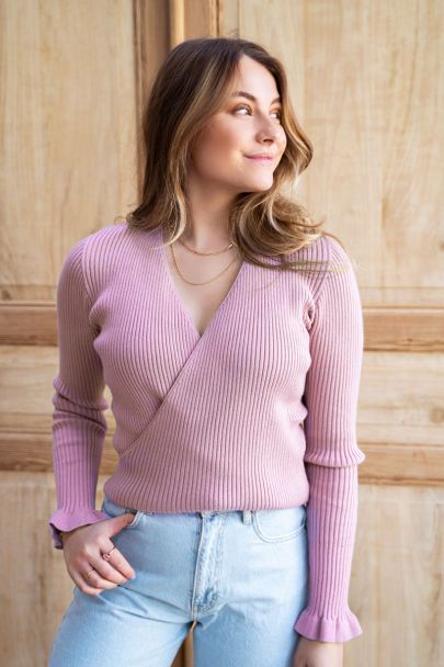 Lila trui met overslag & ruffle