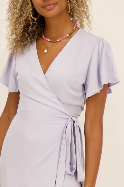 Robe midi portefeuille lilas à manches papillon