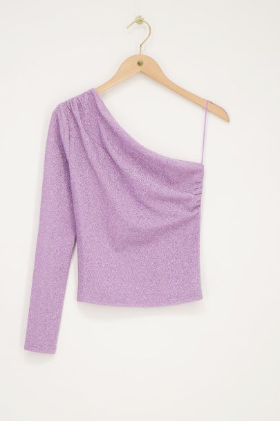 Top asymétrique à manche longue lilas en lurex 