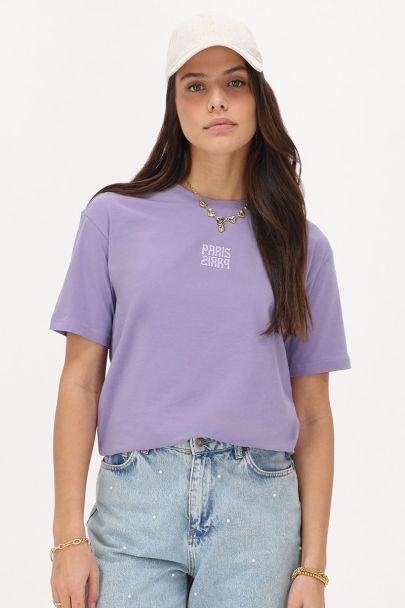 Lila t-shirt met "Paris Paris" embroidery