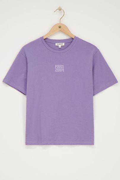 Lila t-shirt met "Paris Paris" embroidery