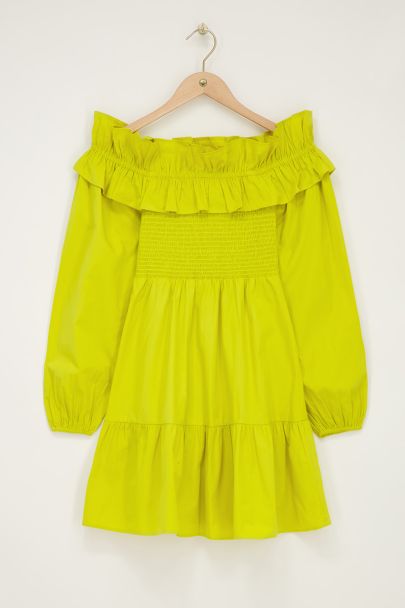 Lime green dress with ruffles & smock