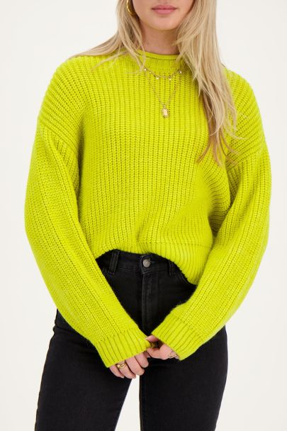 Limettengrüner Oversized-Pullover mit Stehkragen