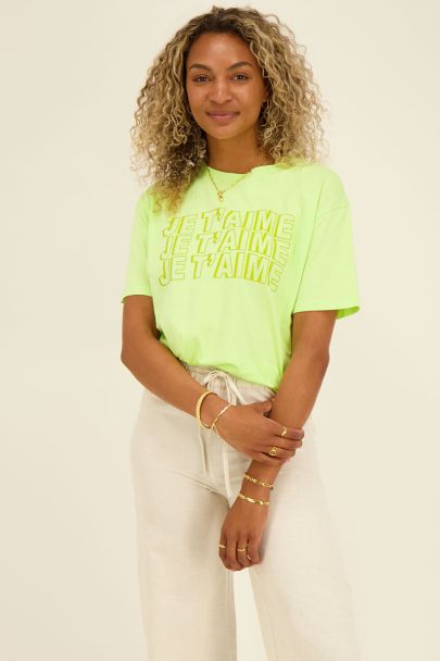 Limettengrünes T-Shirt "je t'aime"