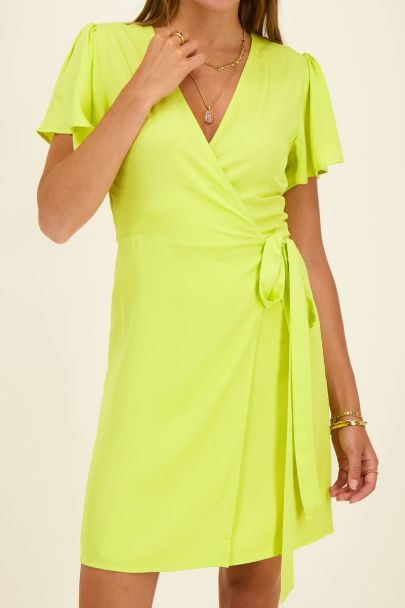 Robe portefeuille vert citron à manches courtes