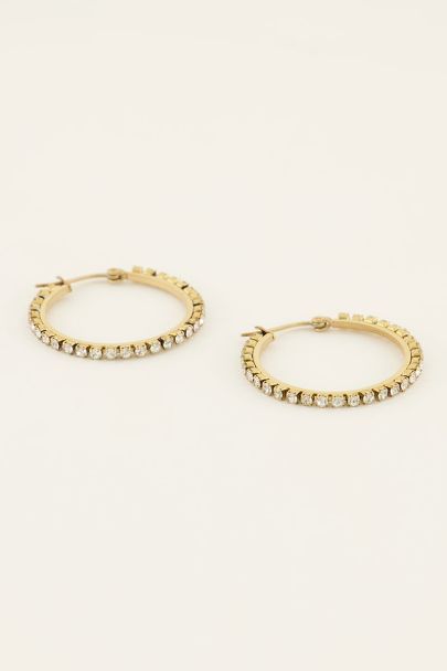 Medium hoop earrings with clear rhinestones