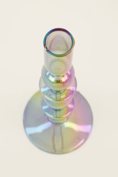 Metallic glass candle holder with round details