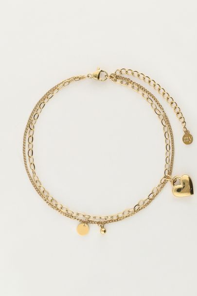 Minimalist double anklet with heart charm