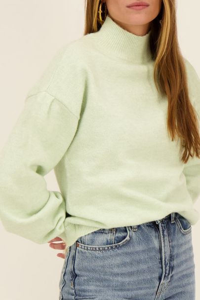 Mint green sweater with wide pleated sleeves