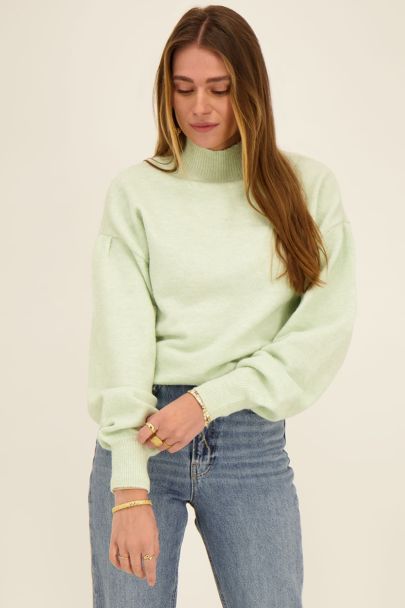 Mint green sweater with wide pleated sleeves