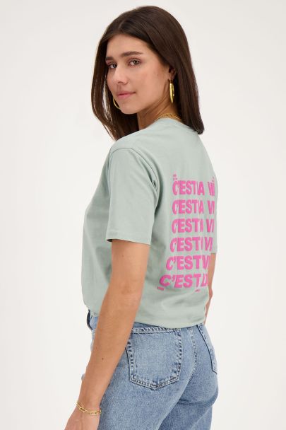 Mintgrünes T-shirt "C'est la vie"