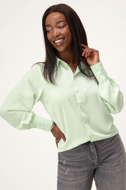 Mint green satin look blouse