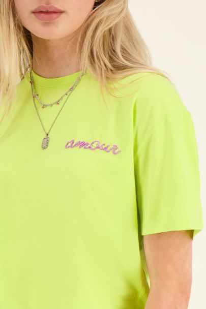 Mintgrünes T-Shirt "Amour" mit Perlen