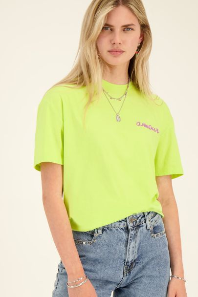 T-shirt vert menthe Amour détail perles