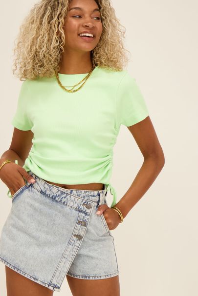 Mintgroen T-shirt met trekkoordjes