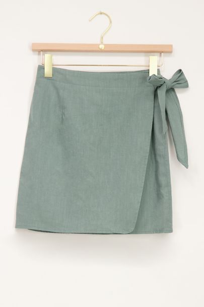 Mint green linen look wrap skirt