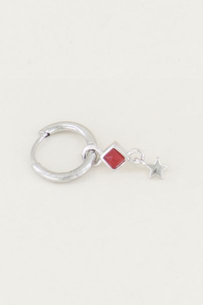 One piece oorring Red Jade & ster, oorring met ster