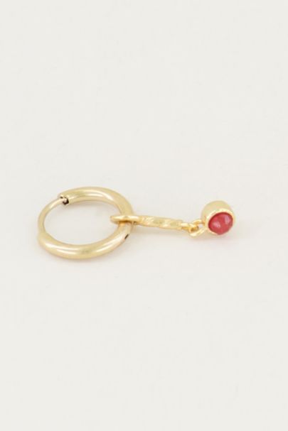 One-piece earring Red Jade charm, earring with charm