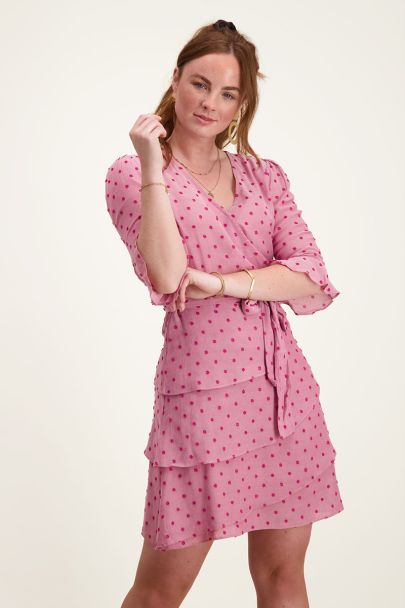 Pink wrap dress with dots