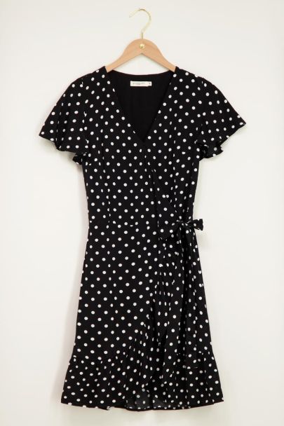 Robe portefeuille noire à pois